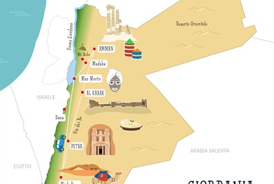 Mappa illustrata della Giordania: racconto di un viaggio memorabile